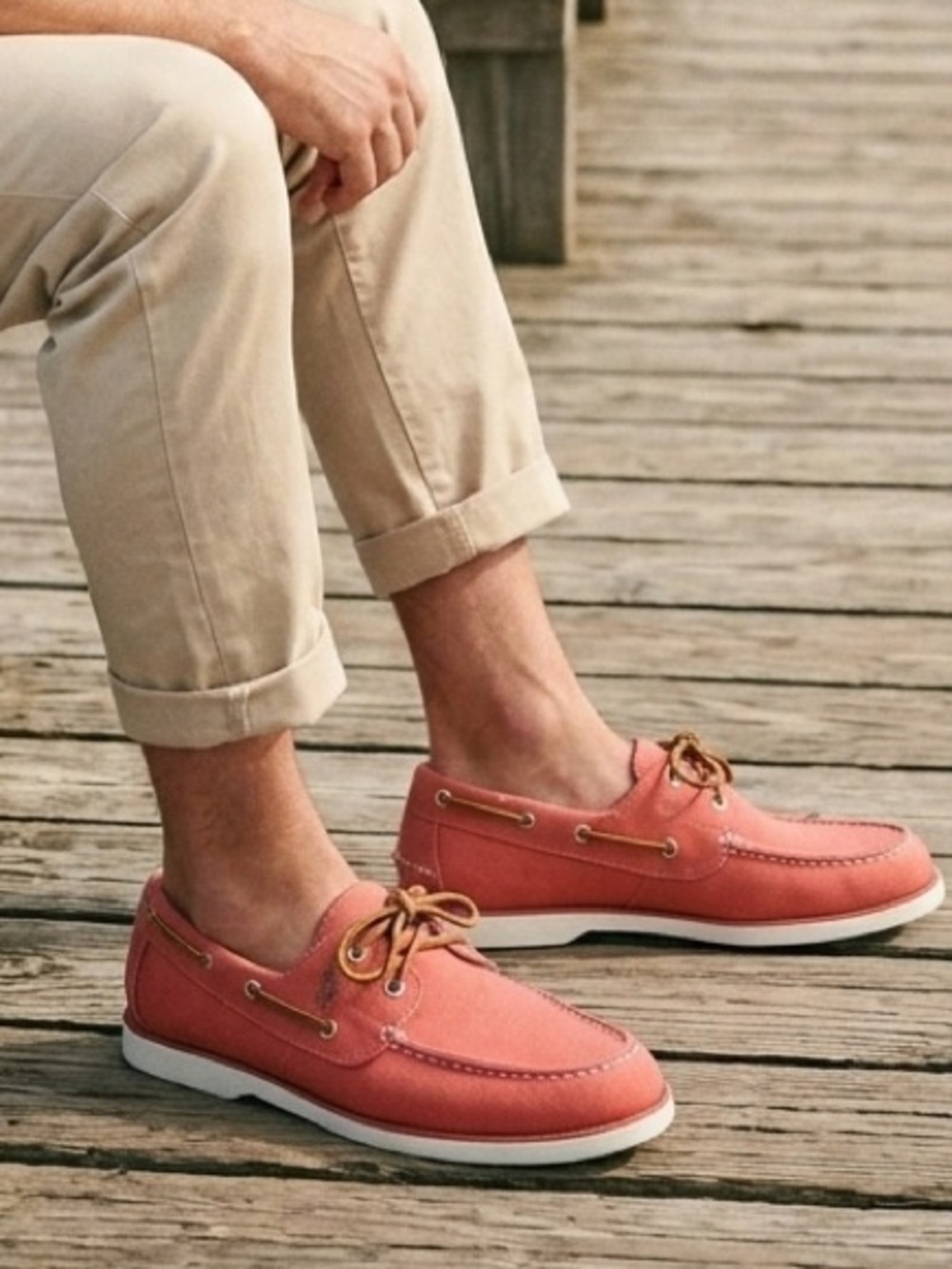 Polo by Ralph Lauren Boat Shoes Men Canvas Deck Loafers Salmon Red 12D
J